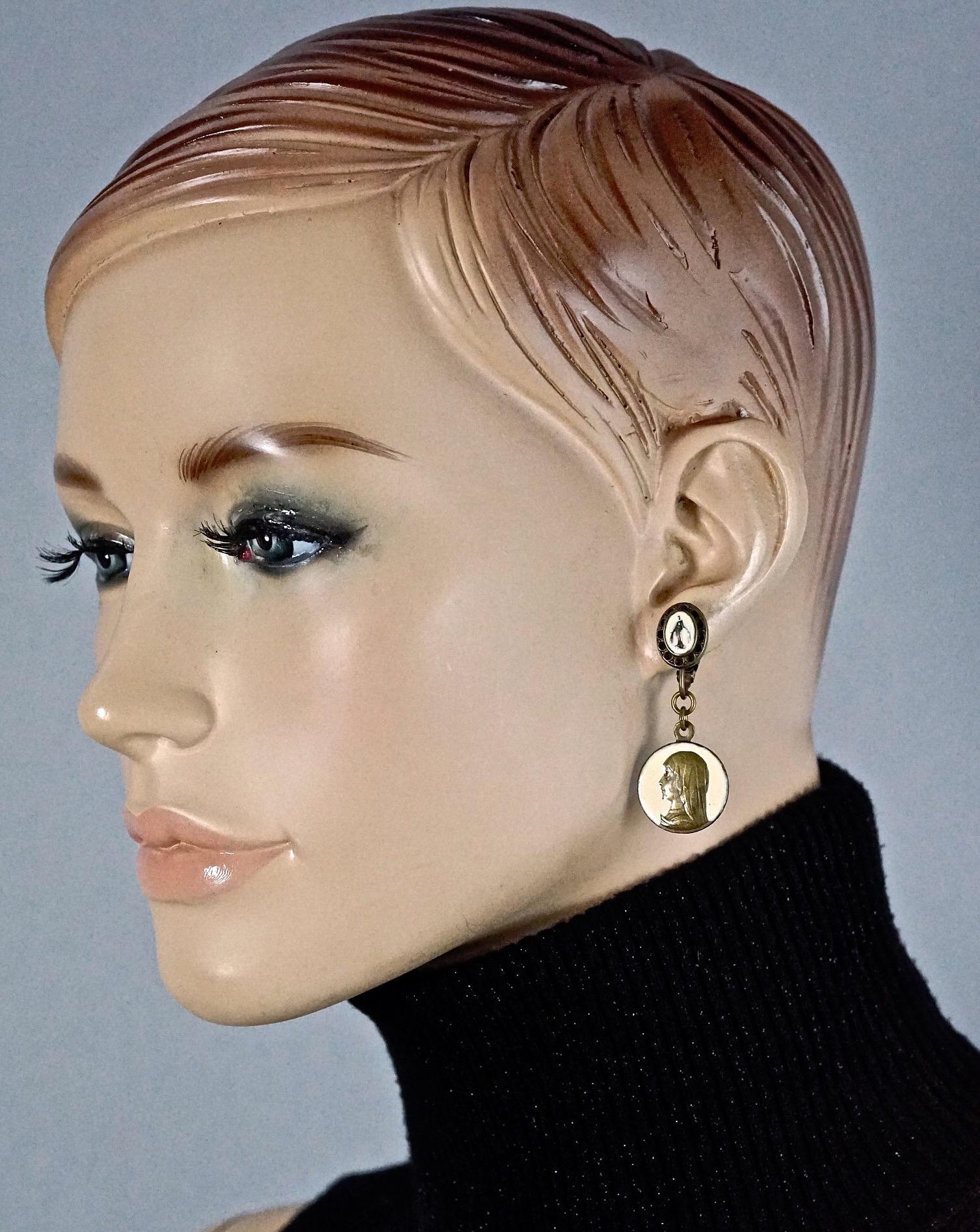 Women's Vintage JEAN PAUL GAULTIER Roman Coin Enamel Bronze Drop Earrings