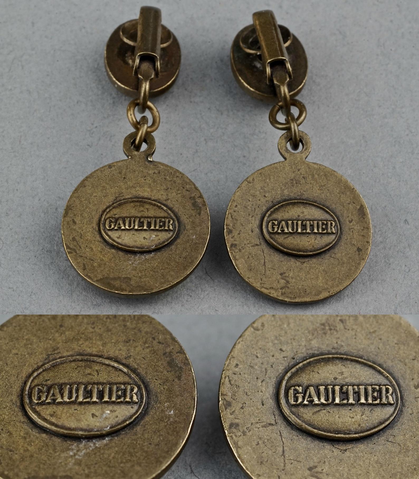Vintage JEAN PAUL GAULTIER Roman Coin Enamel Bronze Drop Earrings 2
