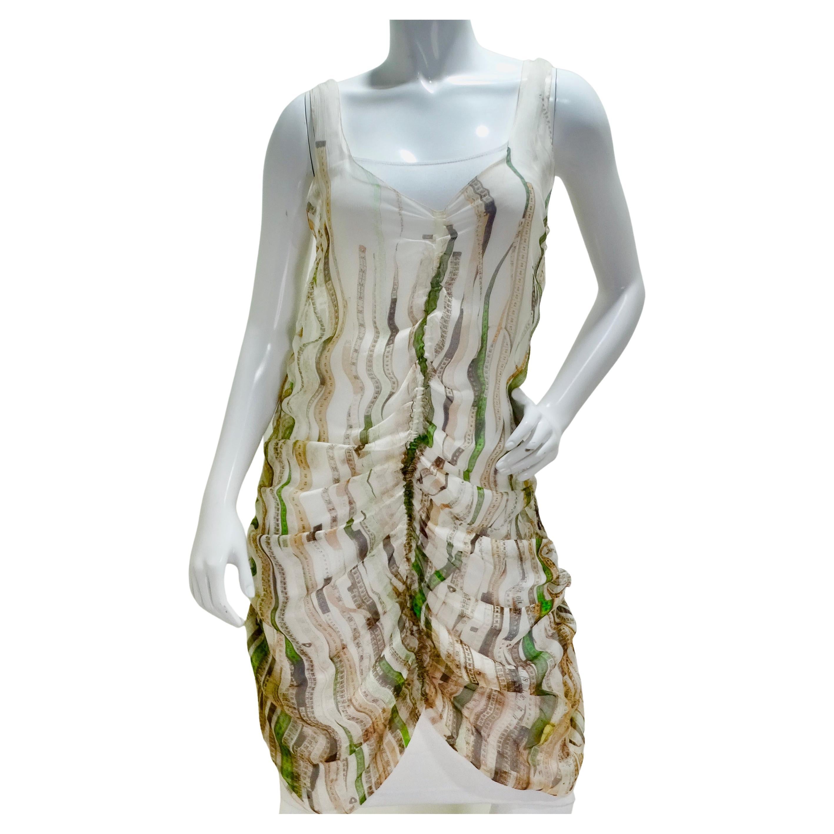 Vintage Jean Paul Gaultier Ruler Print Ruched Dress For Sale