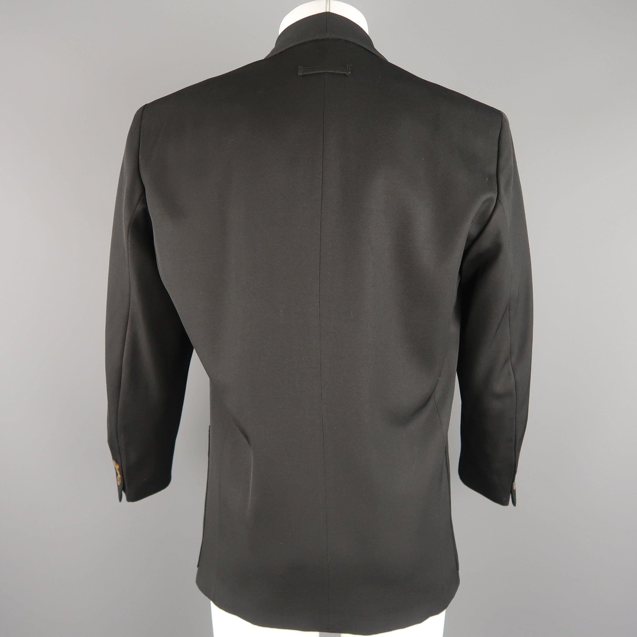 Vintage JEAN PAUL GAULTIER S Black Solid Wool Blend Shawl Collar Jacket 1