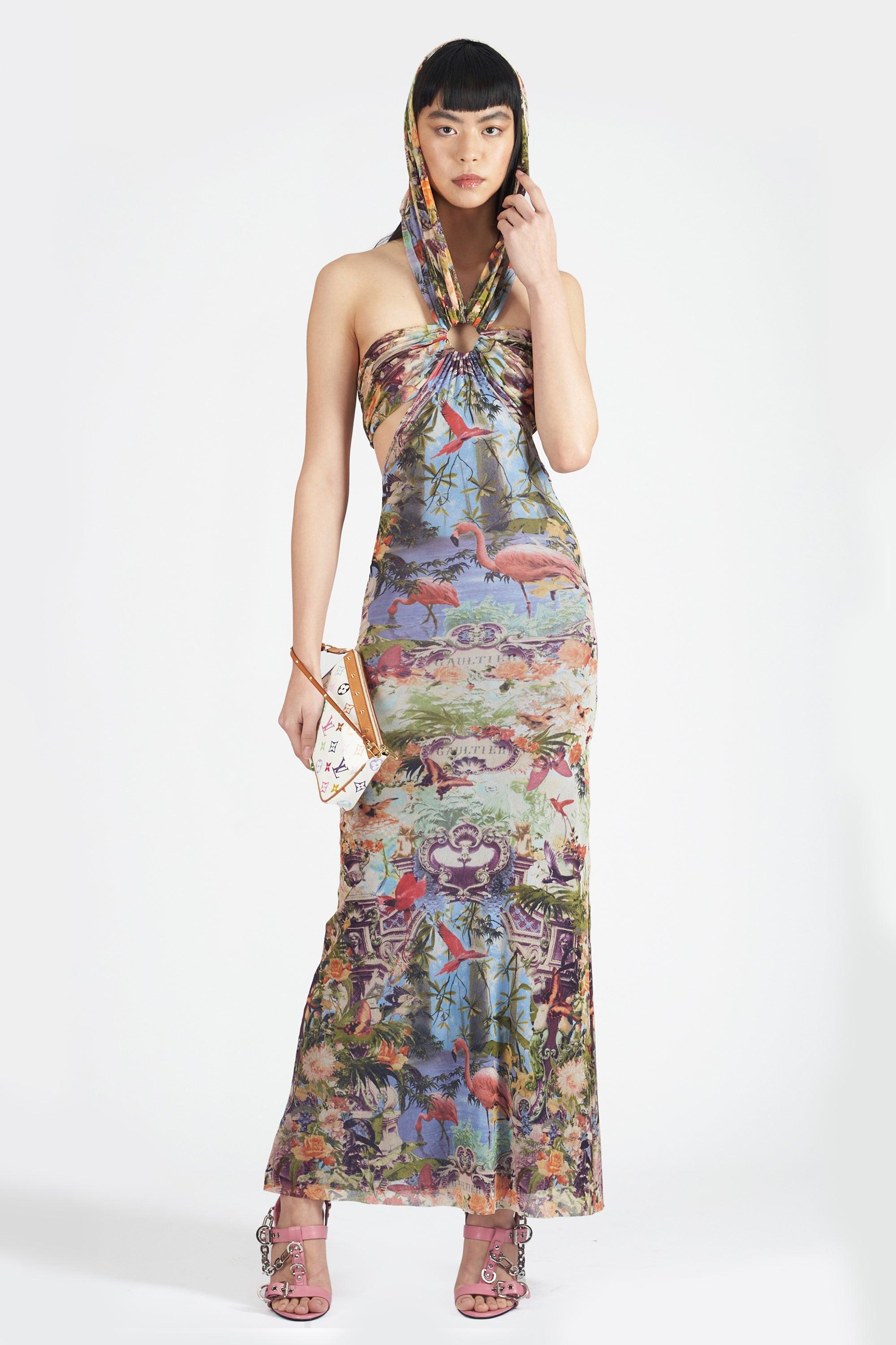 Women's Vintage Jean Paul Gaultier S/S 1999 Flamingo Mesh Maxi Dress