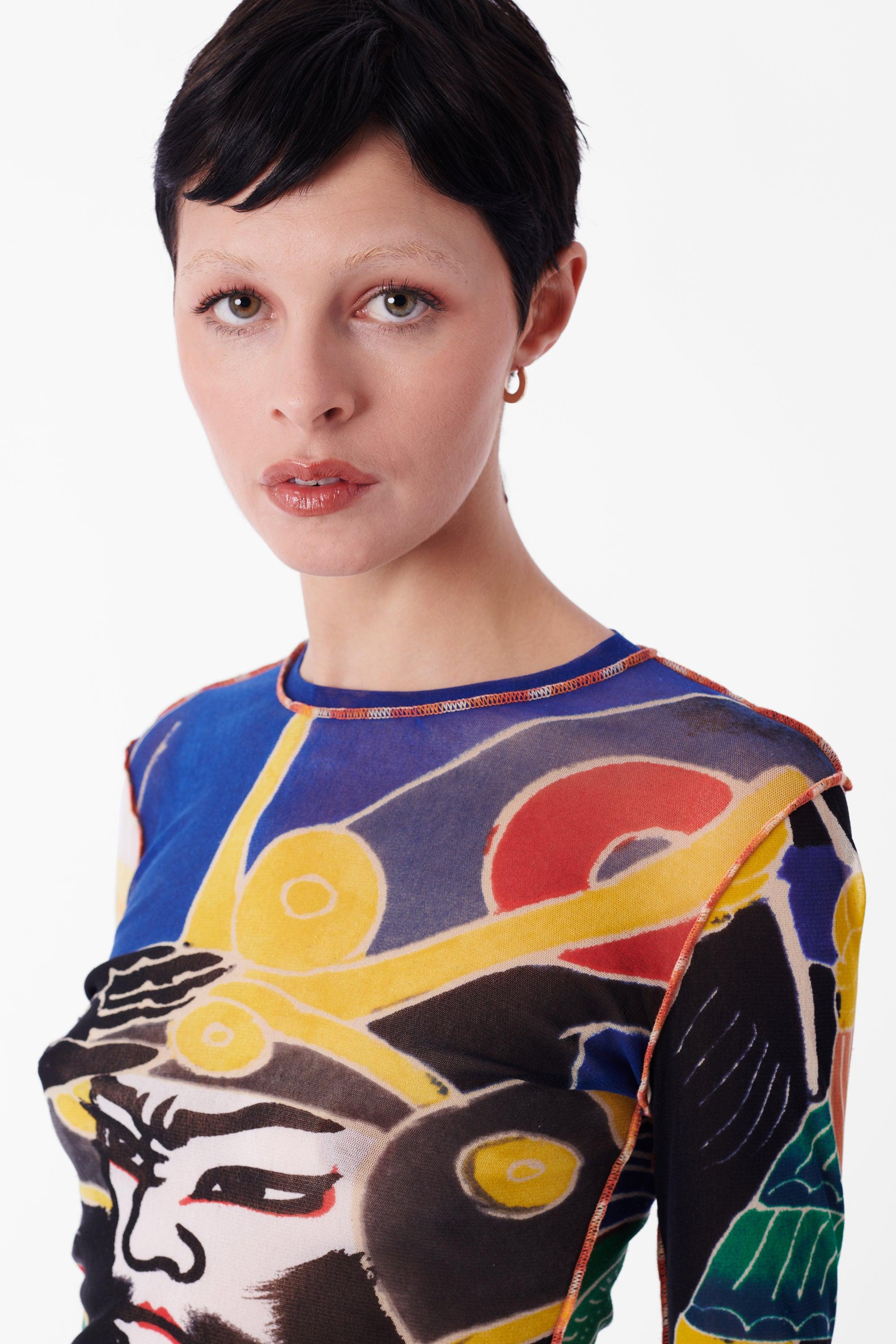 Vintage Jean Paul Gaultier S/S 1999 Kabuki Print Mesh Co–ord In Excellent Condition In London, GB