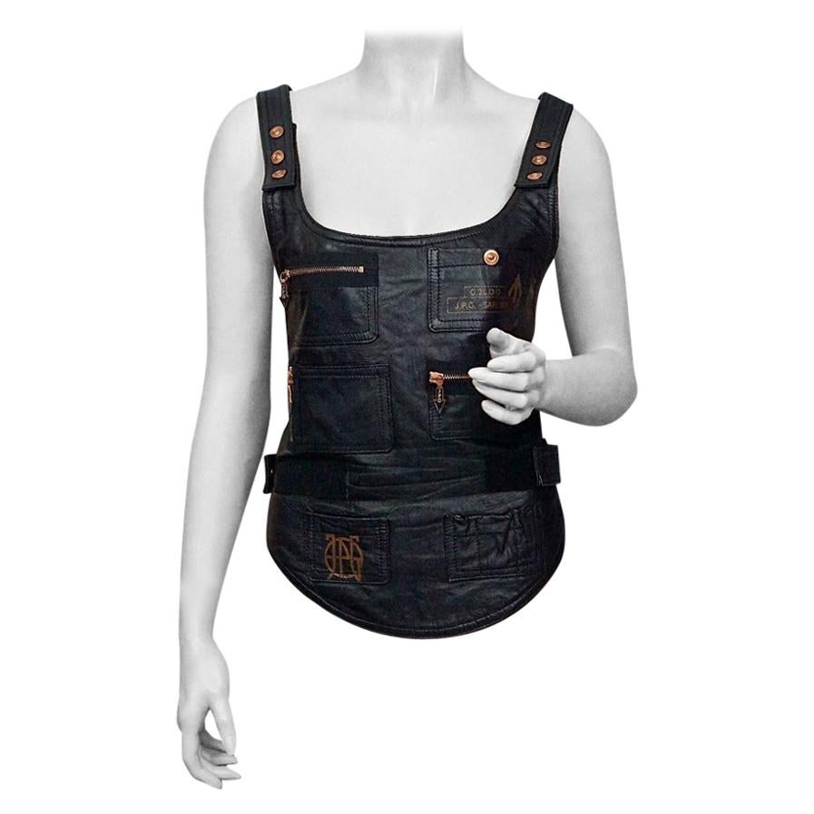 Vintage JEAN PAUL GAULTIER "Safe Sex" Leather Bondage Backless Utilitarian Vest