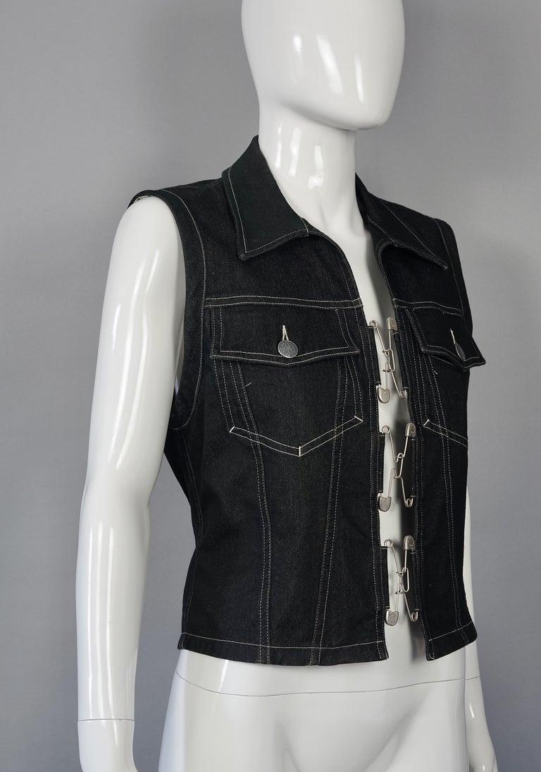 Vintage JEAN PAUL GAULTIER Safety Pin Denim Vest Jacket at 1stDibs
