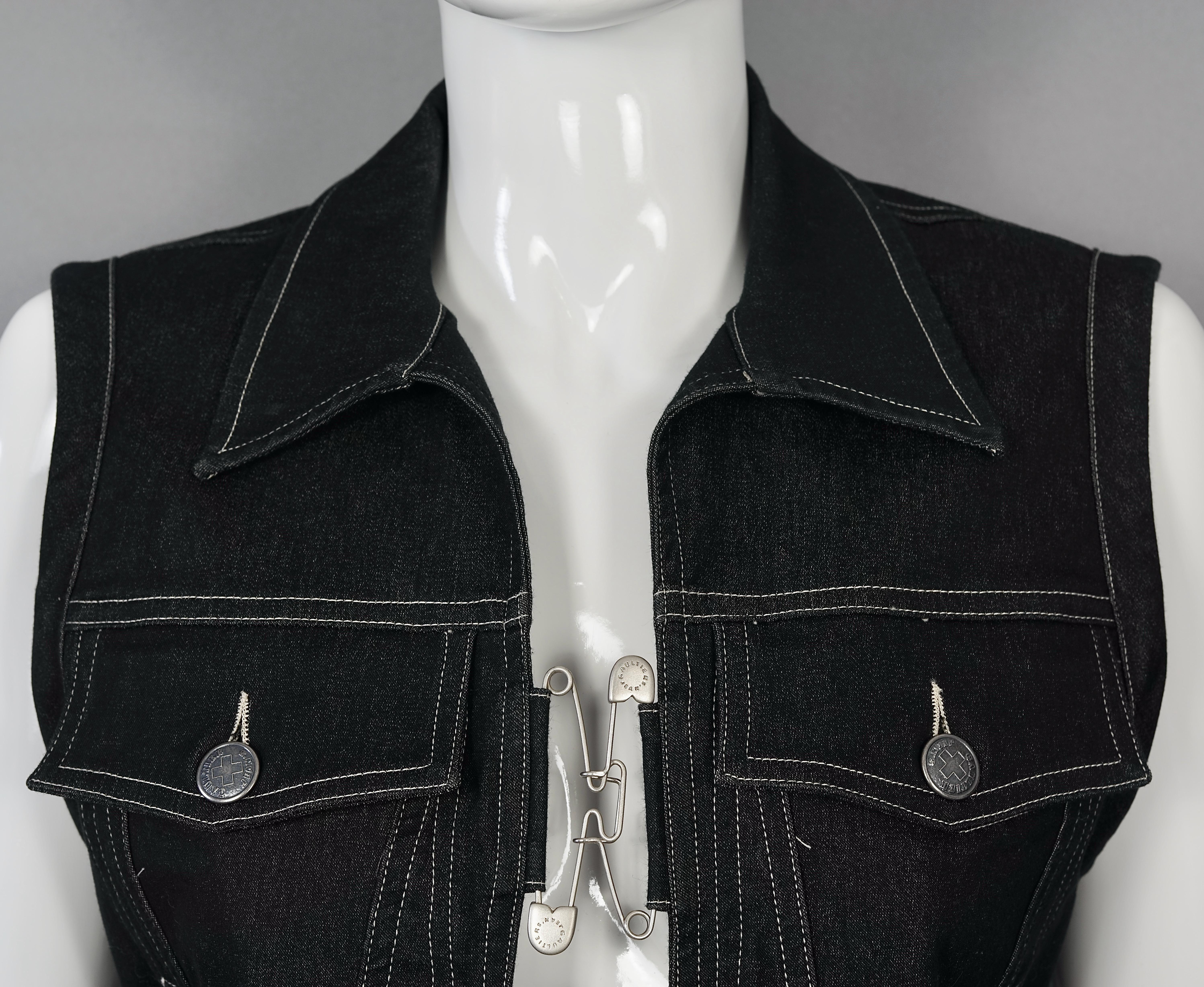 Black Vintage JEAN PAUL GAULTIER Safety Pin Denim Vest Jacket