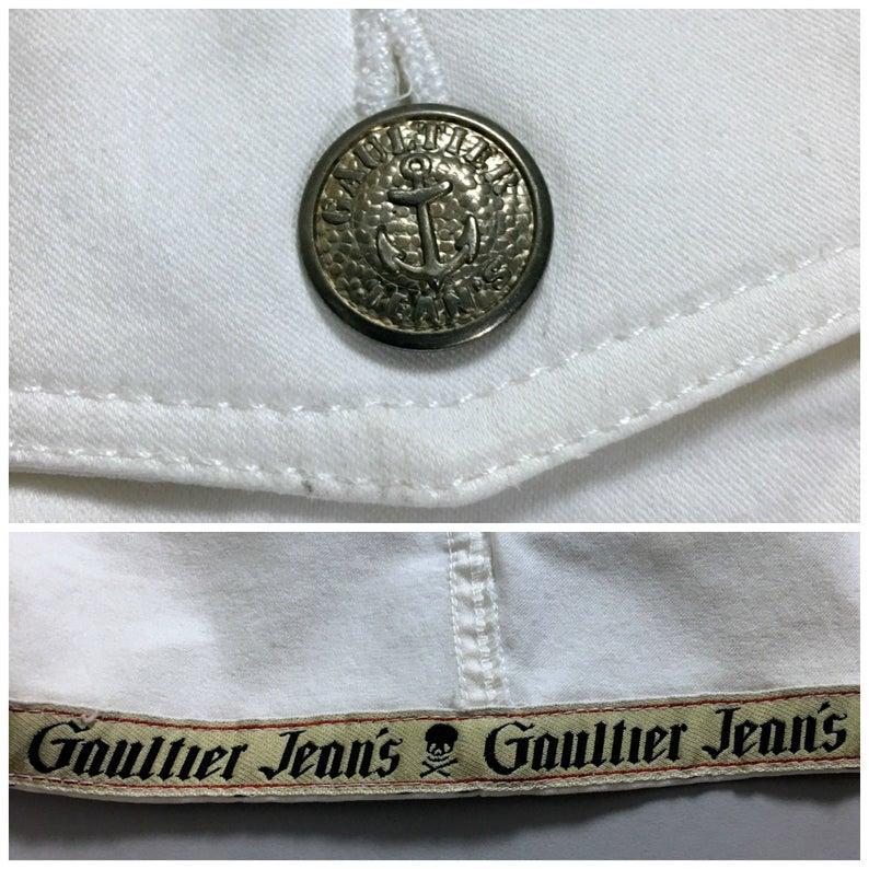 Vintage JEAN PAUL GAULTIER Safety Pin White Denim Vest Jacket 4