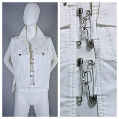 Vintage JEAN PAUL GAULTIER Safety Pin White Denim Vest Jacket