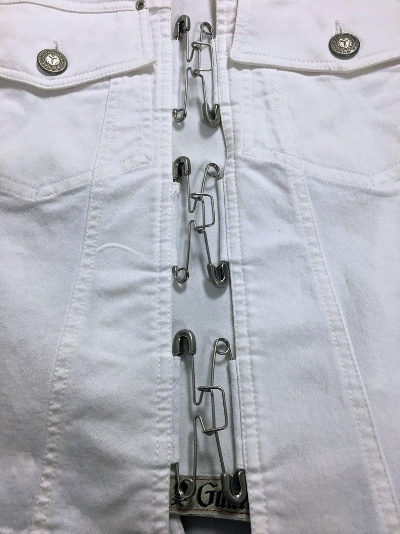 Women's or Men's Vintage JEAN PAUL GAULTIER Safety Pin White Denim Vest Jacket