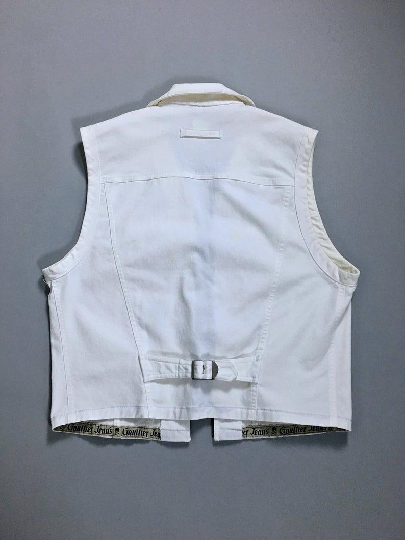 Vintage JEAN PAUL GAULTIER Safety Pin White Denim Vest Jacket 2