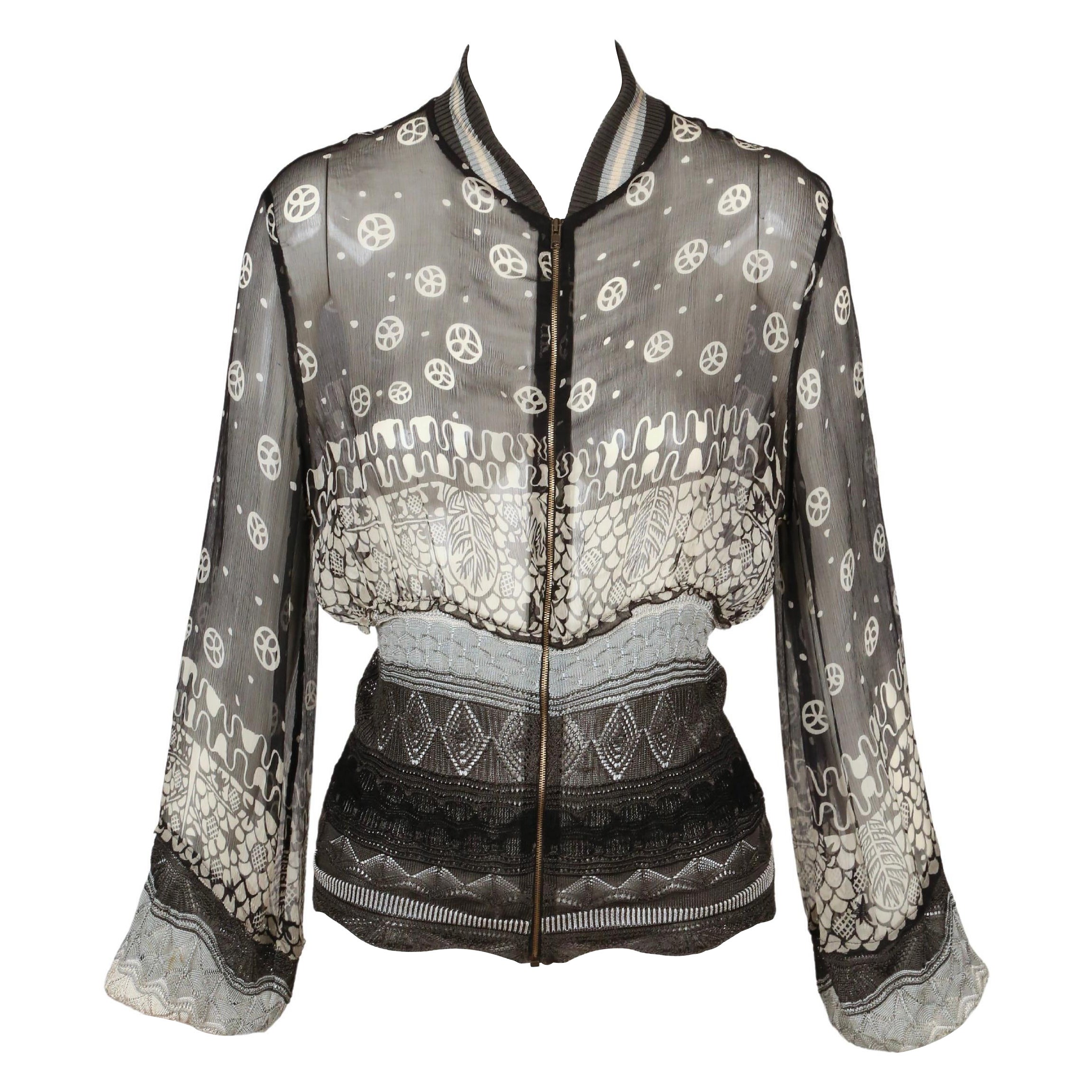 chaqueta bomber vintage JEAN PAUL GAULTIER de seda transparente con ribete de punto de ganchillo