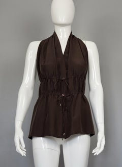 JEAN PAUL GAULTIER Rückenfreie dunkelbraune Bluse aus Seide