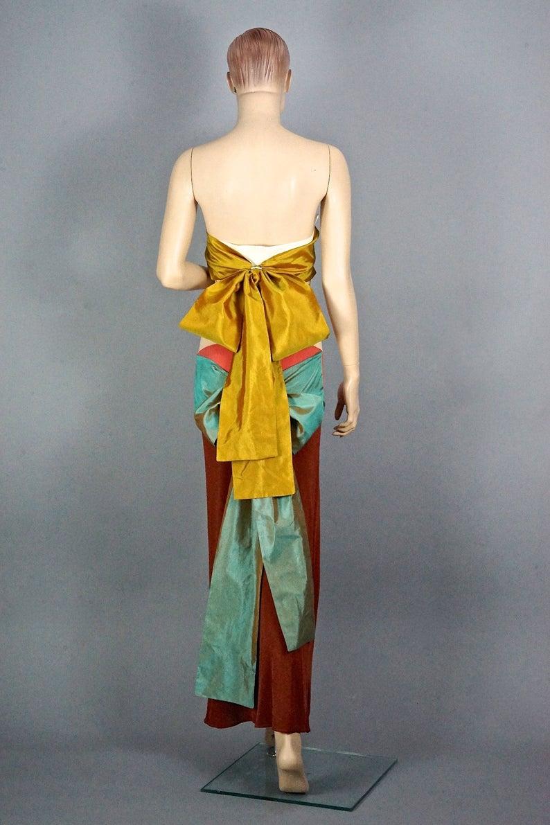 Women's Vintage JEAN PAUL GAULTIER Silk Bow Colour Block Gown Dress