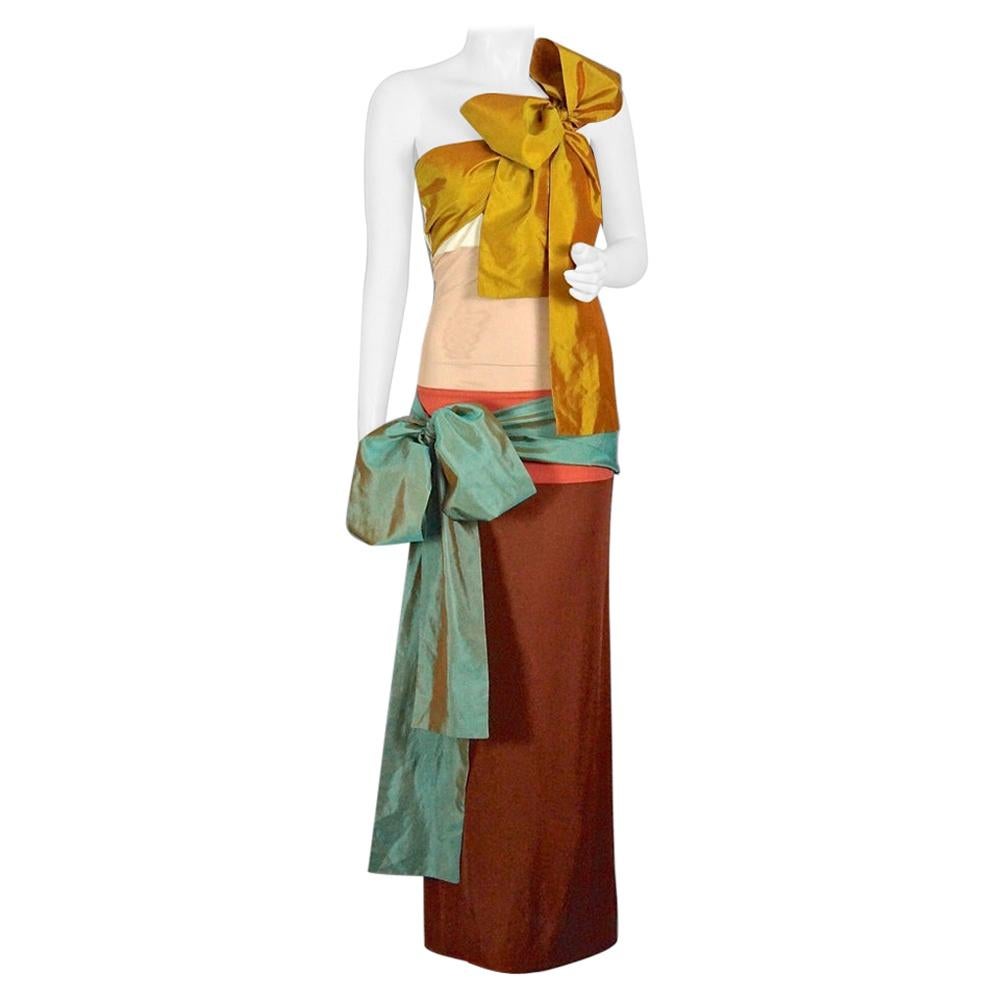 Vintage JEAN PAUL GAULTIER Silk Bow Colour Block Gown Dress