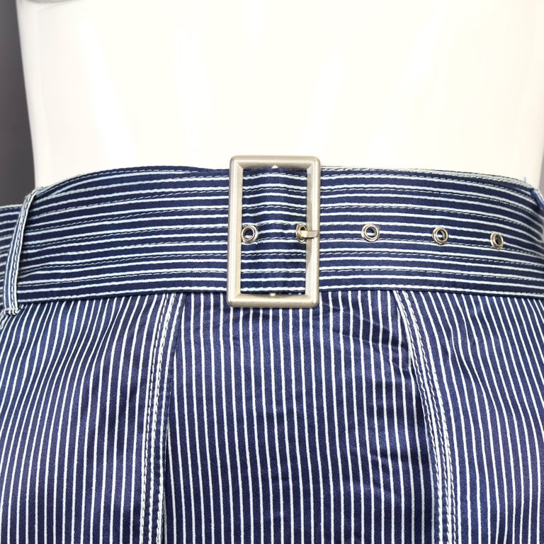 Vintage JEAN PAUL GAULTIER Silk High Low Stripe Belted Skirt at 1stDibs