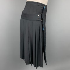 Vintage JEAN PAUL GAULTIER Size 30 Charcoal Pleated Virgin Wool Belted Kilt