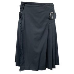 Vintage JEAN PAUL GAULTIER Size 30 Charcoal Pleated Virgin Wool Belted Kilt