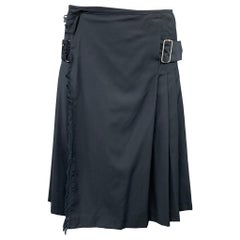 Vintage JEAN PAUL GAULTIER Size 30 Charcoal Pleated Virgin Wool Belted Kilt 