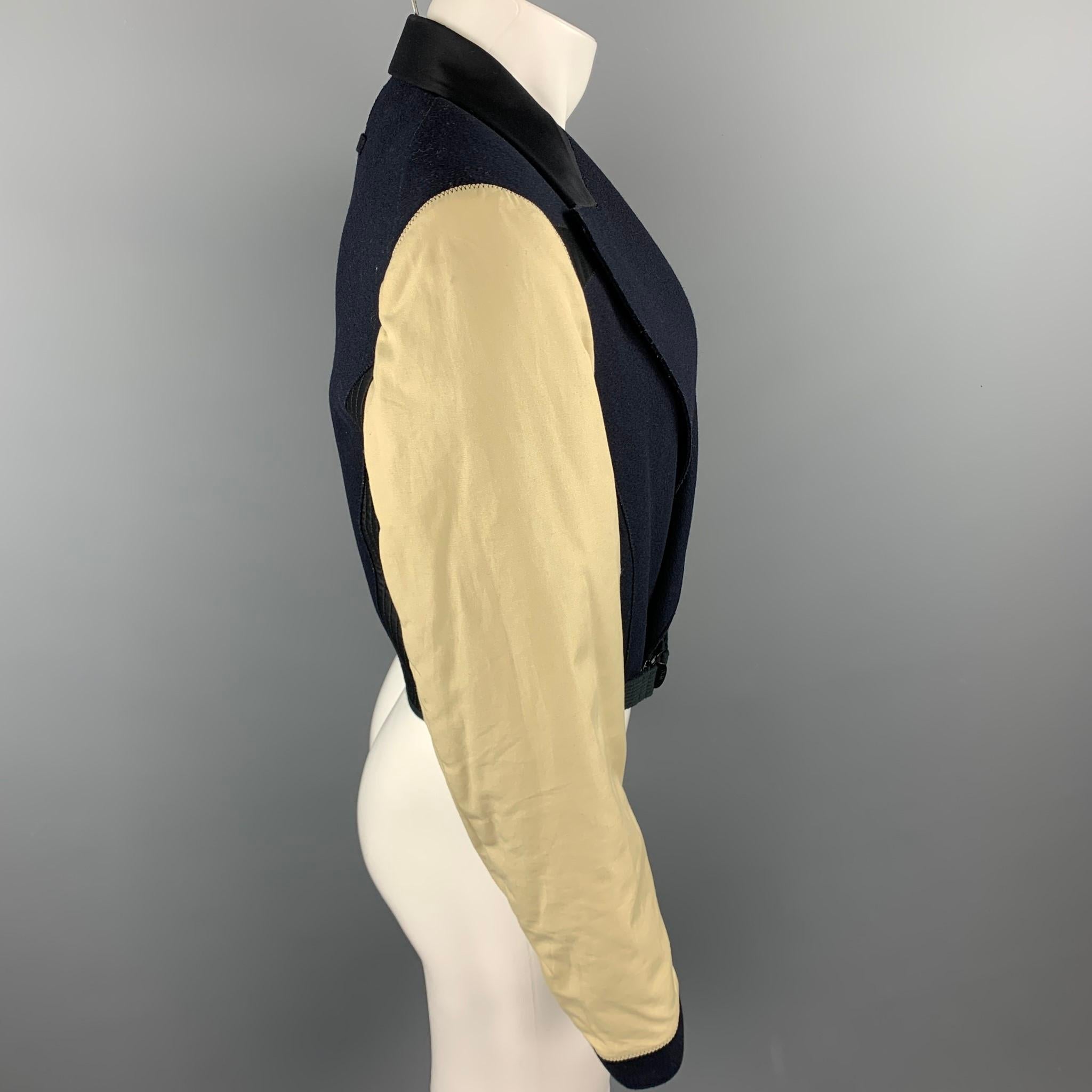 Black Vintage JEAN PAUL GAULTIER Size 36 Navy & Beige Mixed Fabrics Wool Jacket