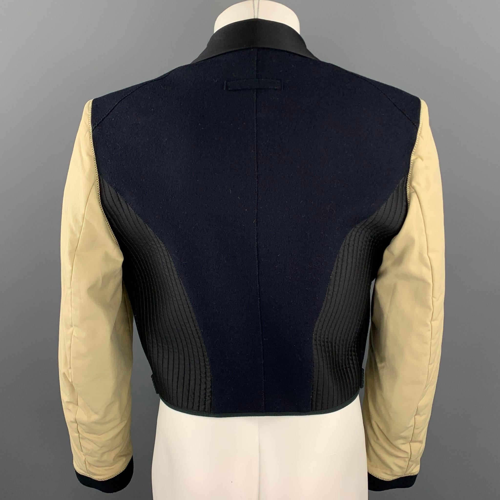 Vintage JEAN PAUL GAULTIER Size 36 Navy & Beige Mixed Fabrics Wool Jacket In Good Condition In San Francisco, CA