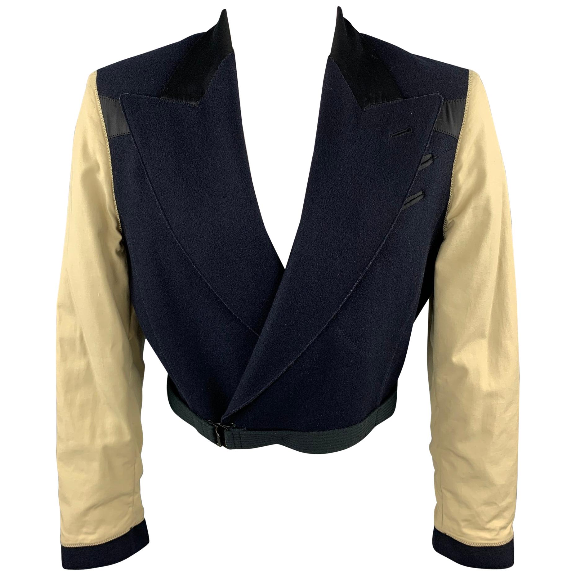 Vintage JEAN PAUL GAULTIER Size 36 Navy & Beige Mixed Fabrics Wool Jacket