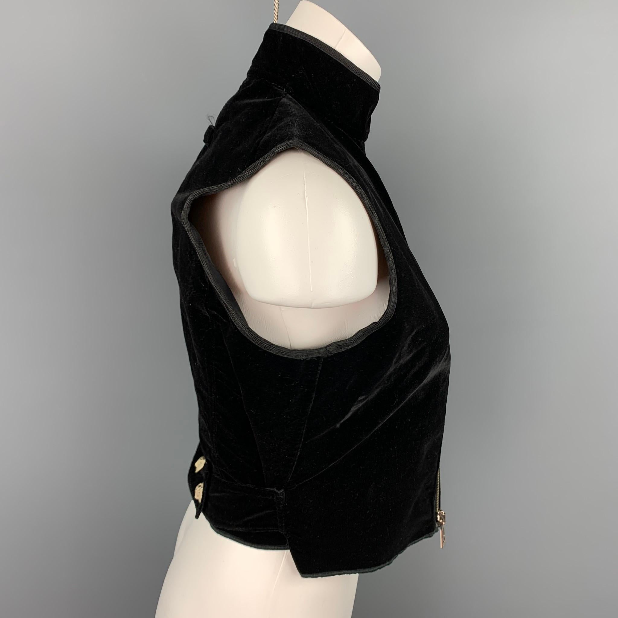 Vintage JEAN PAUL GAULTIER Size 6 Black Velvet Bull Head Button Vest In Good Condition In San Francisco, CA