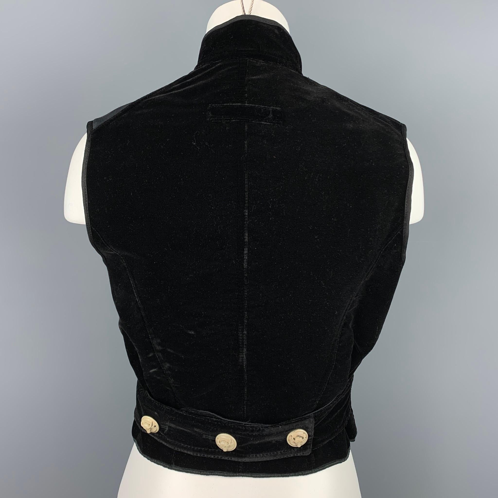 Women's Vintage JEAN PAUL GAULTIER Size 6 Black Velvet Bull Head Button Vest