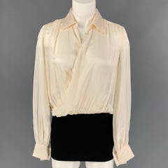Vintage JEAN PAUL GAULTIER Size 8 Off White & Black Silk Asymmetrical Blouse