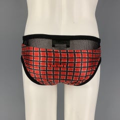 JEAN PAUL GAULTIER Taille L Lycra à carreaux noirs et rouges, cordon de serrage Speedo