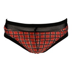JEAN PAUL GAULTIER Taille L Lycra à carreaux noirs et rouges, cordon de serrage Speedo