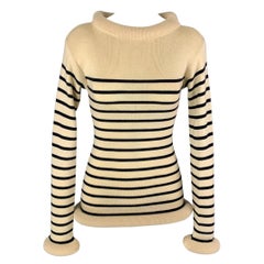 Vintage JEAN PAUL GAULTIER Size M Beige & Navy Stripe Wool / Cotton Tube Collar