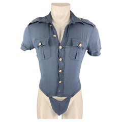 Antique JEAN PAUL GAULTIER Size M Blue Wrinkled Rayon Blend Short Sleeve Shirt