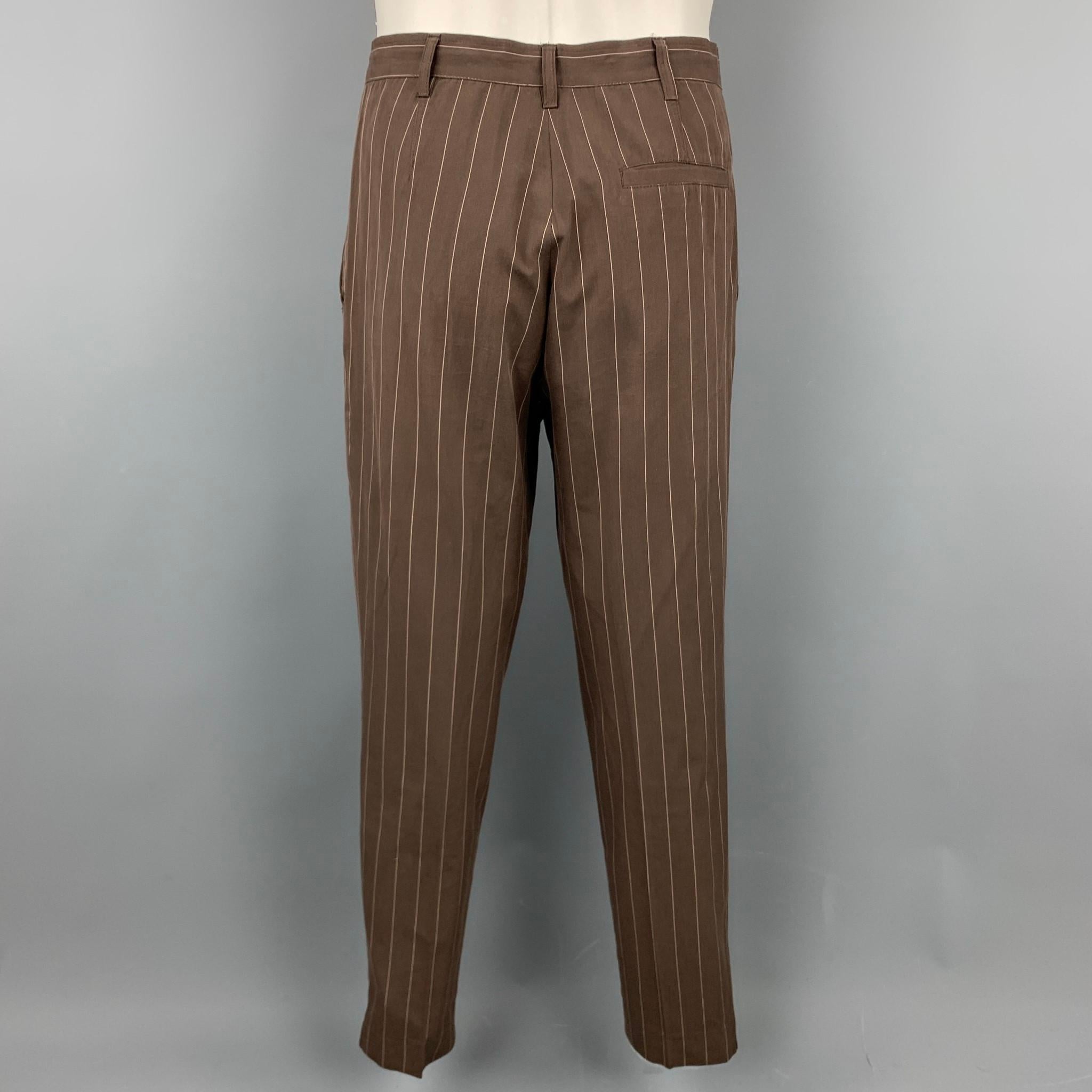 Vintage JEAN PAUL GAULTIER Size M Brown Stripe Cotton Double Breasted Suit In Good Condition In San Francisco, CA
