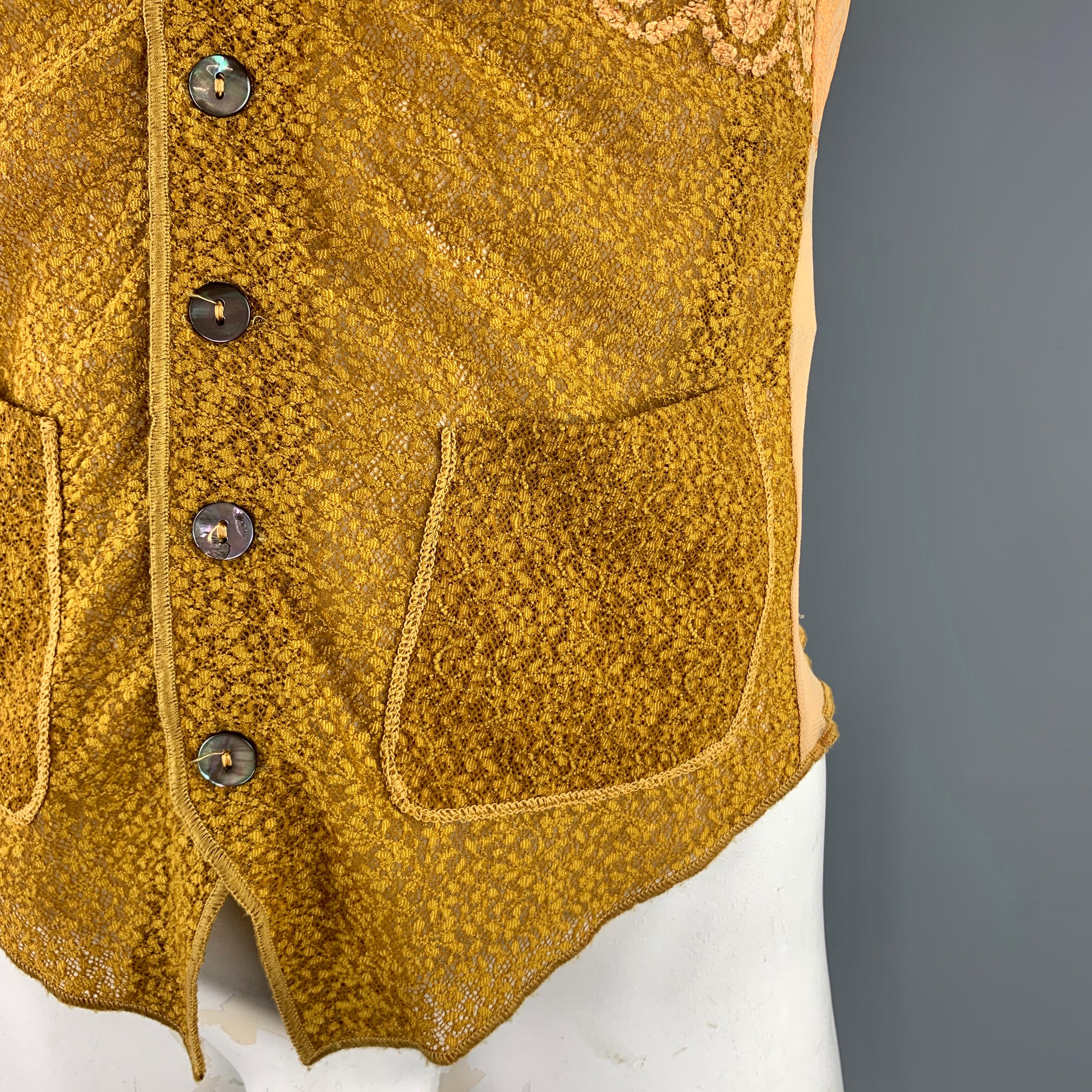 Brown Vintage JEAN PAUL GAULTIER Size M Gold & Beige Lace Mesh Polyamide Embellishment