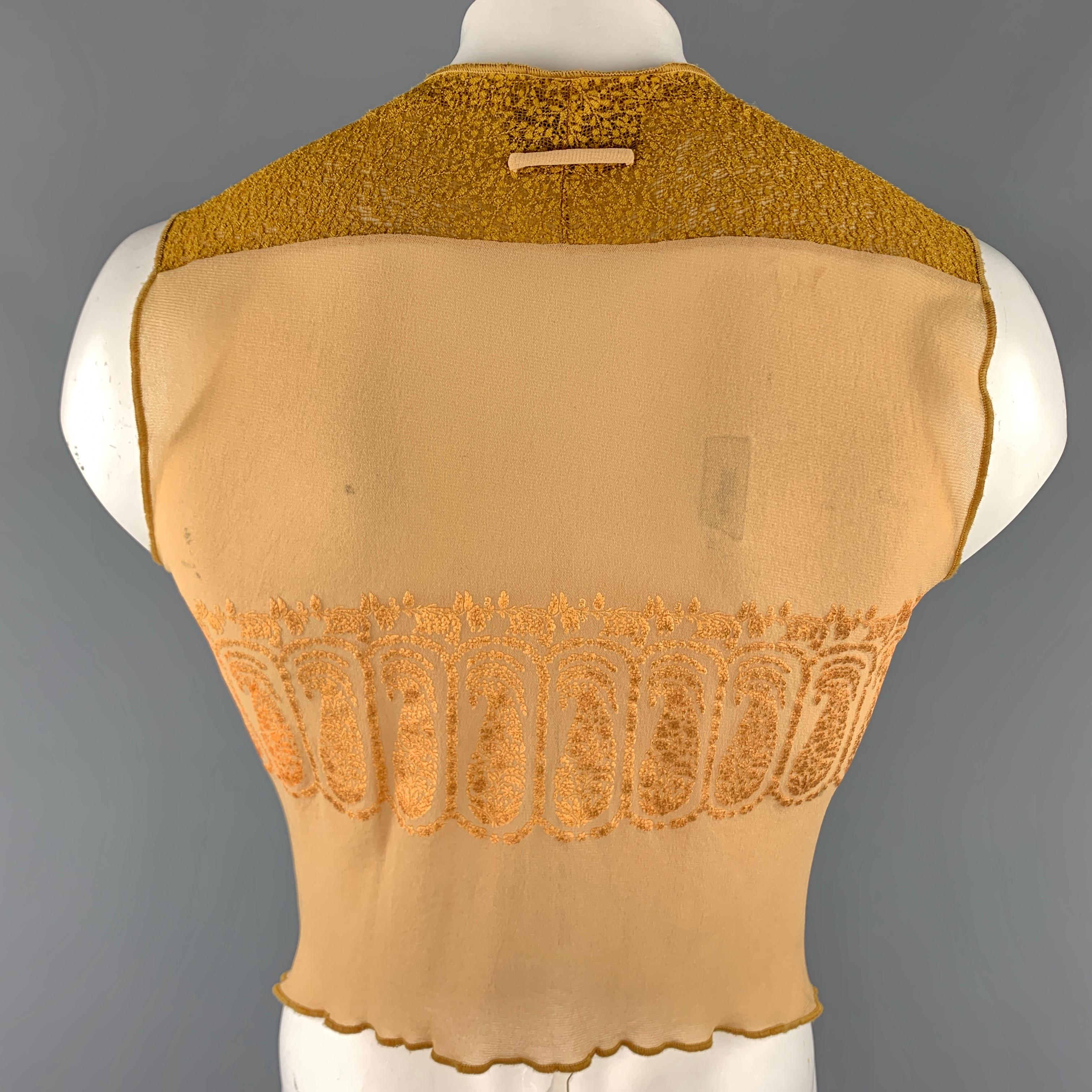 Vintage JEAN PAUL GAULTIER Size M Gold & Beige Lace Mesh Polyamide Embellishment In Excellent Condition In San Francisco, CA