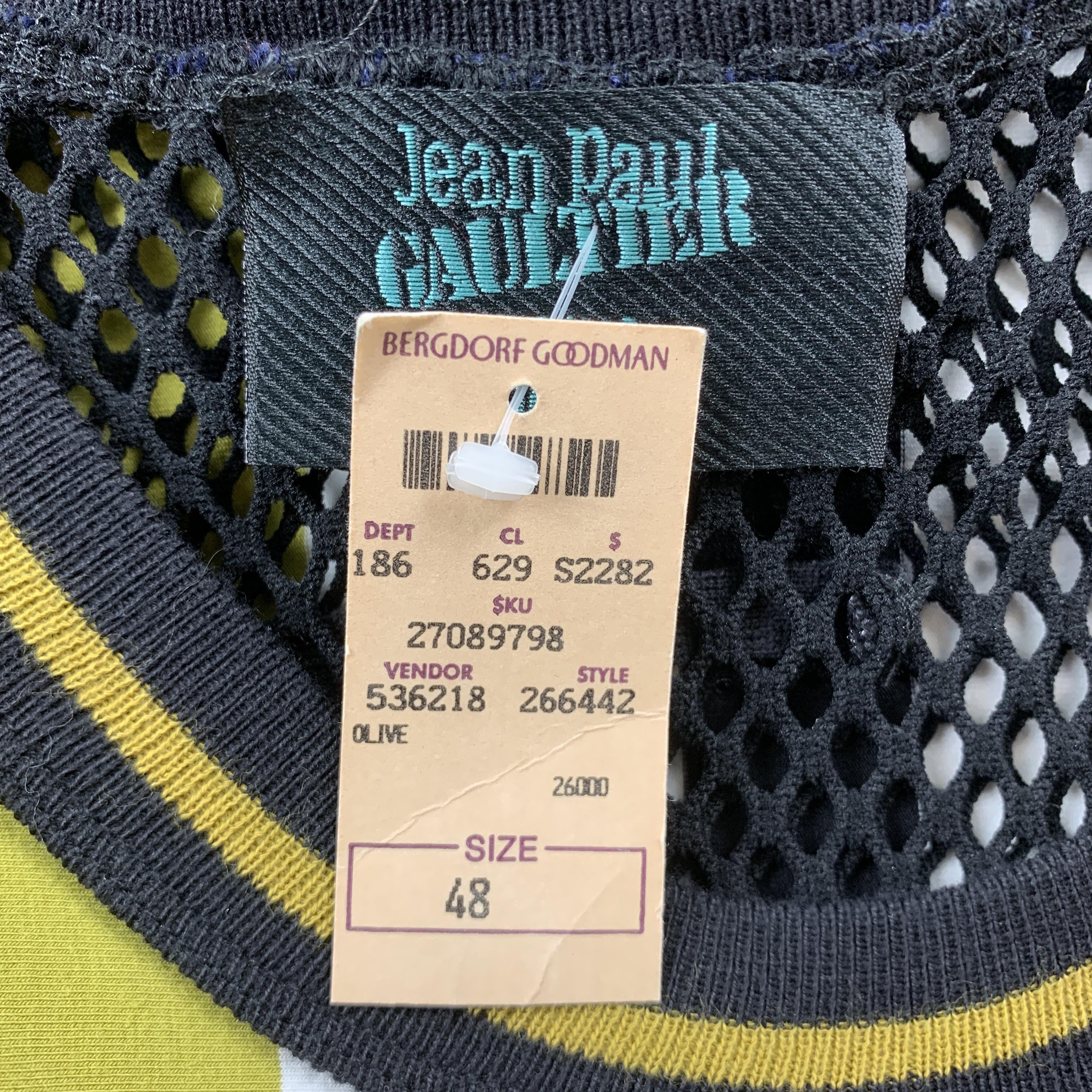 Vintage JEAN PAUL GAULTIER Size S Black & Olive Mixed Fabrics Tank Top In New Condition In San Francisco, CA