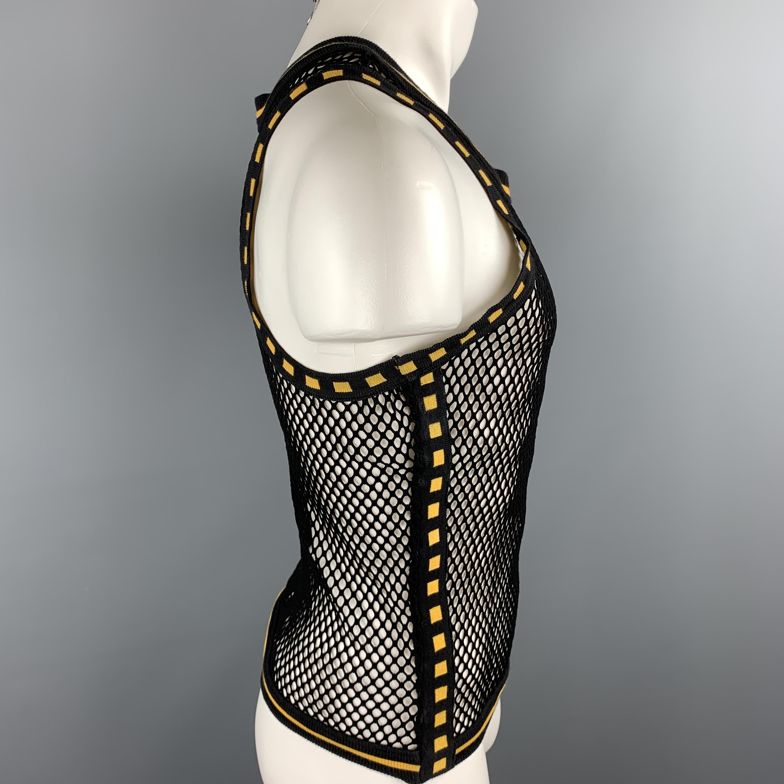 Vintage JEAN PAUL GAULTIER tank top comes in a black mesh with a yellow trim. Made in Italy.

Very Good Pre-Owned Condition.
Marked: IT 48

Measurements:

Shoulder: 12.5 in. 
Chest: 38 in. 
Length: 20.5 in. 

SKU: 104084