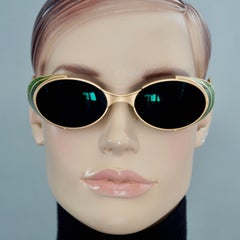 Vintage JEAN PAUL GAULTIER Steampunk Green Enamel Gold Tone Sunglasses