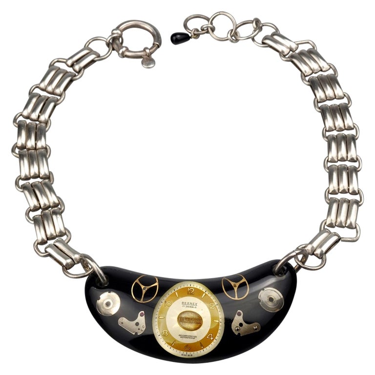 Vintage JEAN PAUL GAULTIER Steampunk Watch Lucite Choker Necklace 