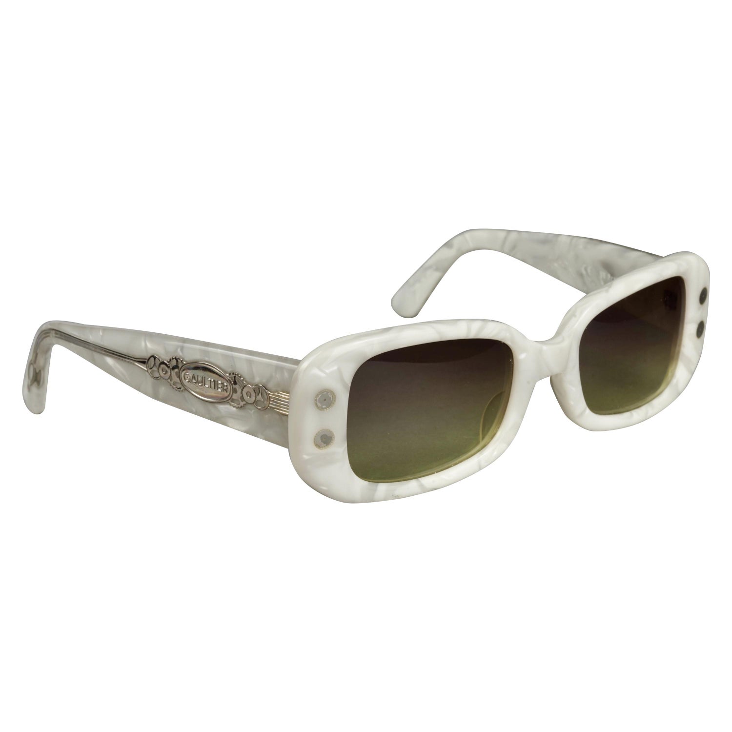 Vintage 1993 Iconic CHANEL PARIS Round White Sunglasses For Sale