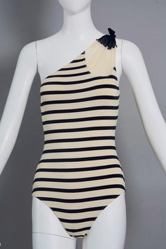 Vintage JEAN PAUL GAULTIER Stripe Boob Novelty One Shoulder Bodysuit Swimsuit