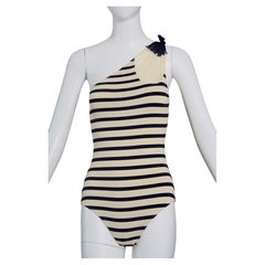 Vintage JEAN PAUL GAULTIER Stripe Boob Novelty One Shoulder Bodysuit Swimsuit