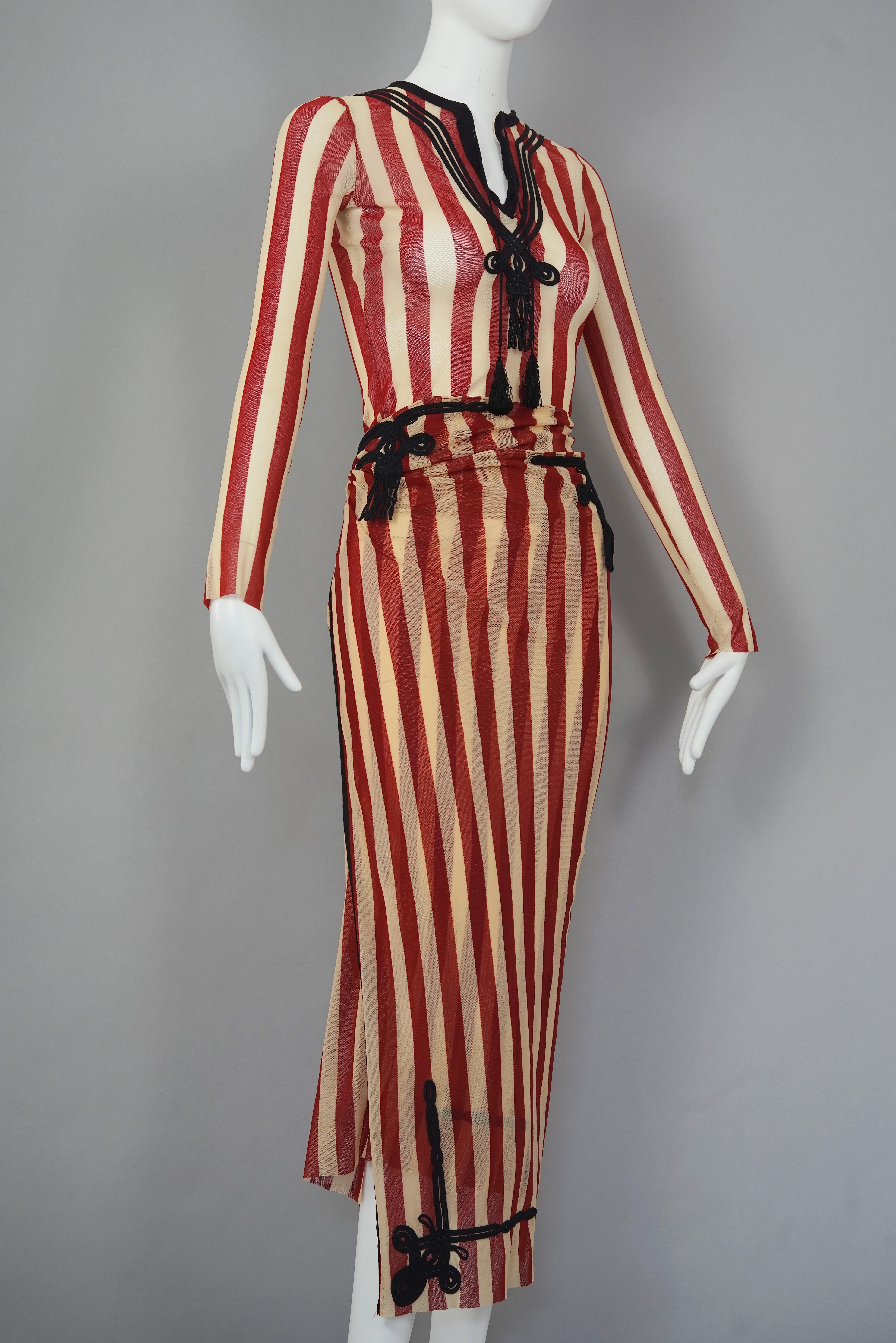 Women's Vintage JEAN PAUL GAULTIER Stripe Passementerie Tassel Sheer Top and Pareo Set
