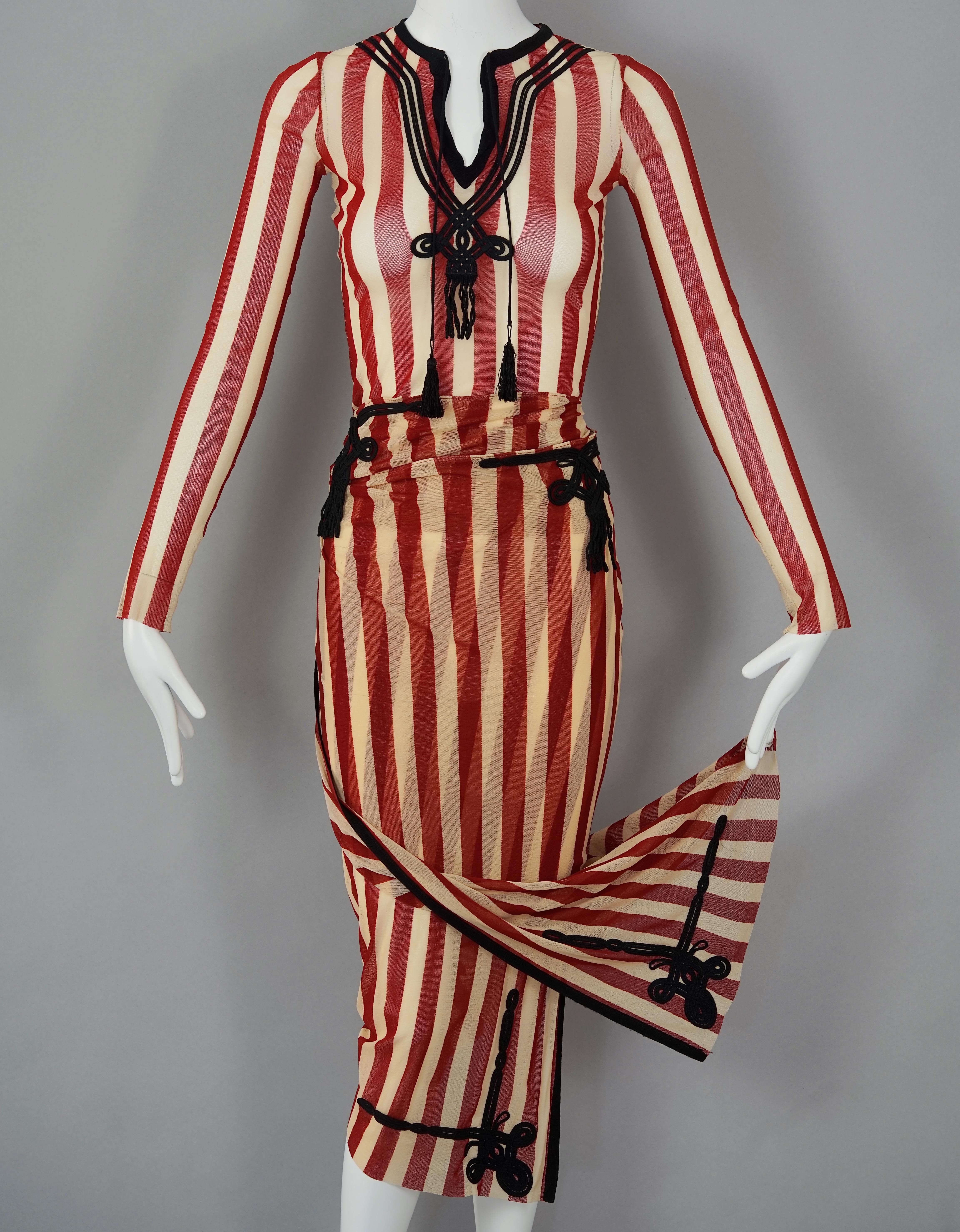 Vintage JEAN PAUL GAULTIER Stripe Passementerie Tassel Sheer Top and Pareo Set 1