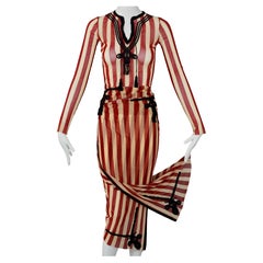 Vintage JEAN PAUL GAULTIER Stripe Passementerie Tassel Sheer Top and Pareo Set