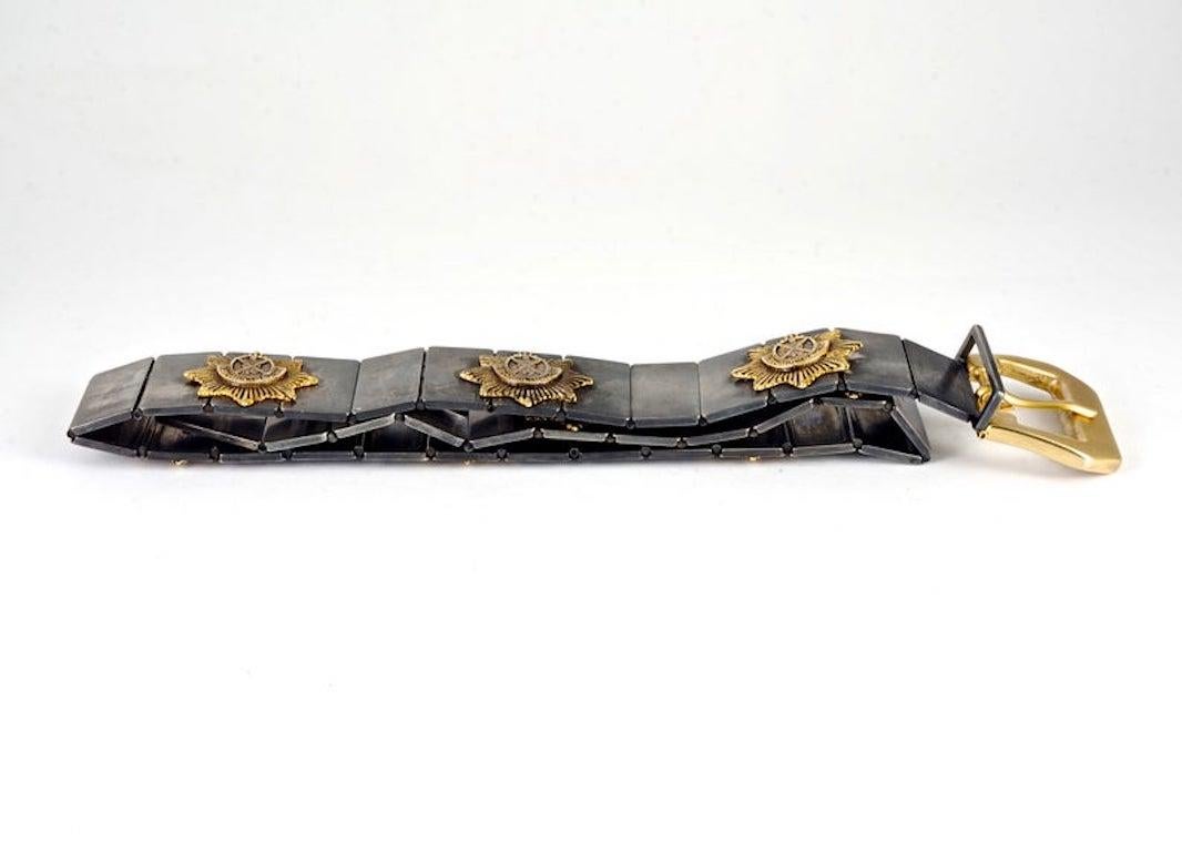 Black Vintage JEAN PAUL GAULTIER Sunburst Figural Metal Link Belt