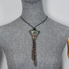 Vintage JEAN PAUL GAULTIER Tribal Brutalist Enamel Triangle Pendant Necklace