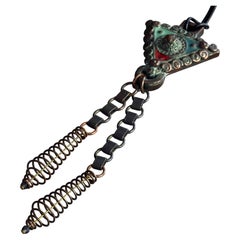 Vintage JEAN PAUL GAULTIER Tribal Brutalist Enamel Triangle Pendant Necklace