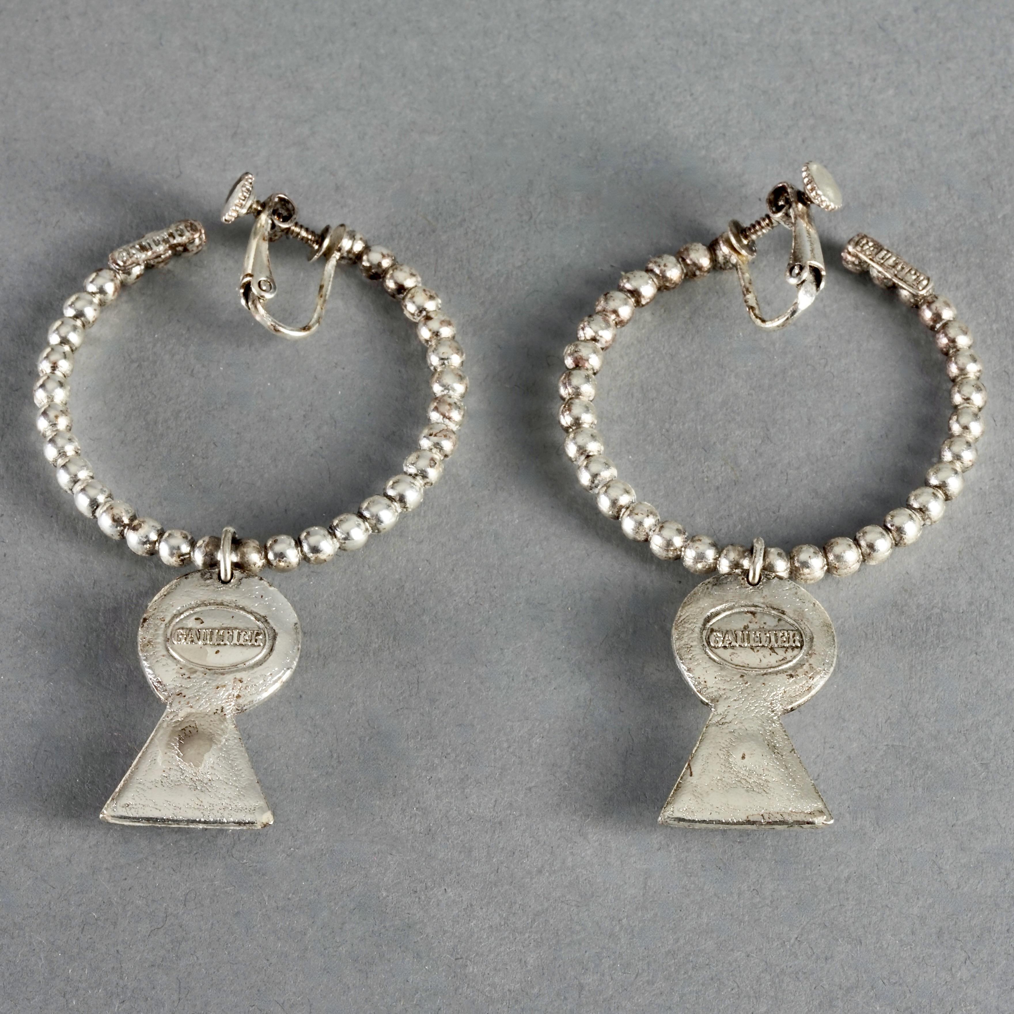 Vintage JEAN PAUL GAULTIER Tribal Creole Charm Silver Dangling Earrings For Sale 6