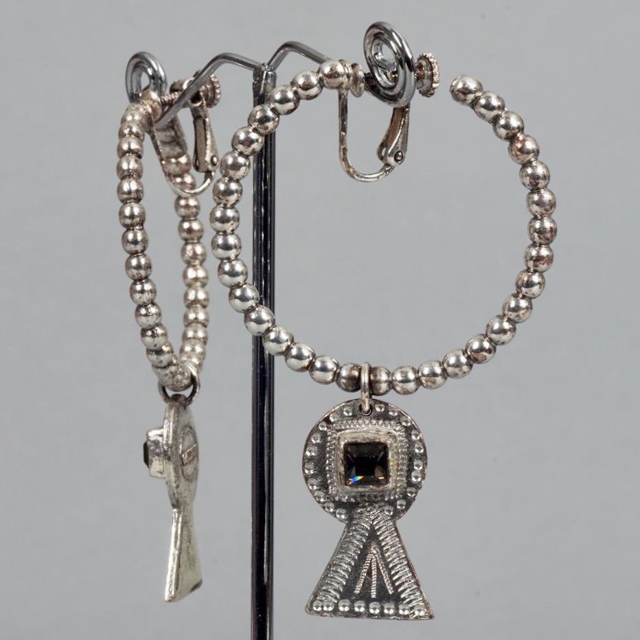 Women's Vintage JEAN PAUL GAULTIER Tribal Creole Charm Silver Dangling Earrings For Sale