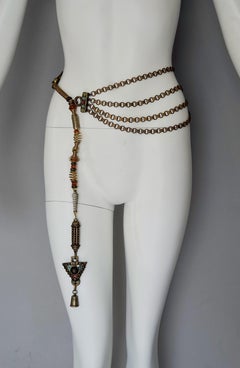 Vintage JEAN PAUL GAULTIER Tribal Enamel Charm 4 Layers Chain Belt